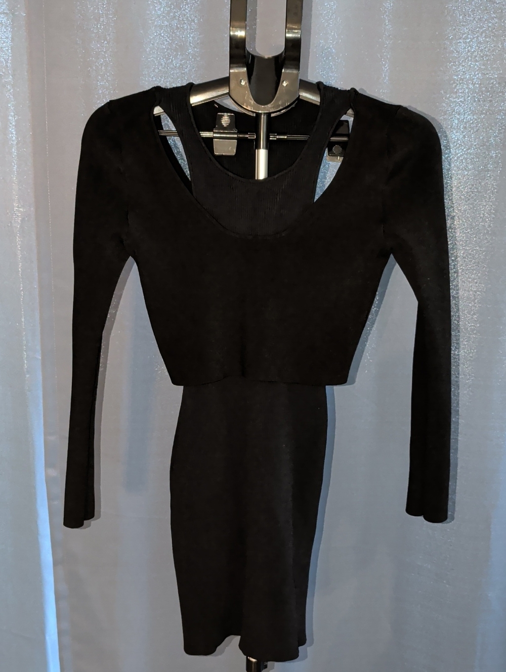Gauge81 Black Long-Sleeve Bodycon Dress with Crop Overlay